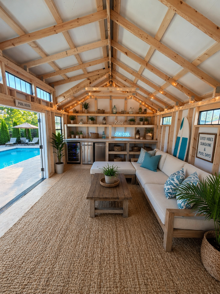 Finished pool house interior