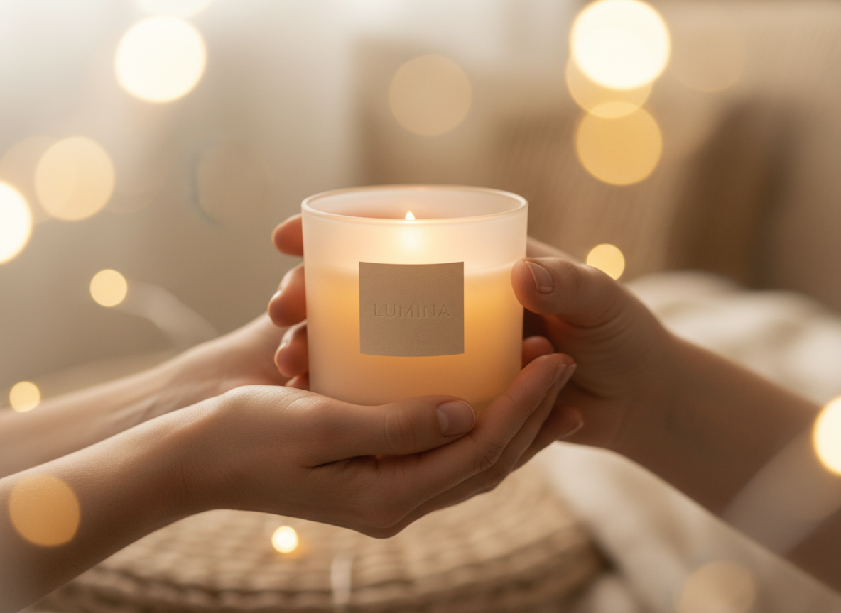 Hands carefully holding a lit candle, representing care and community support