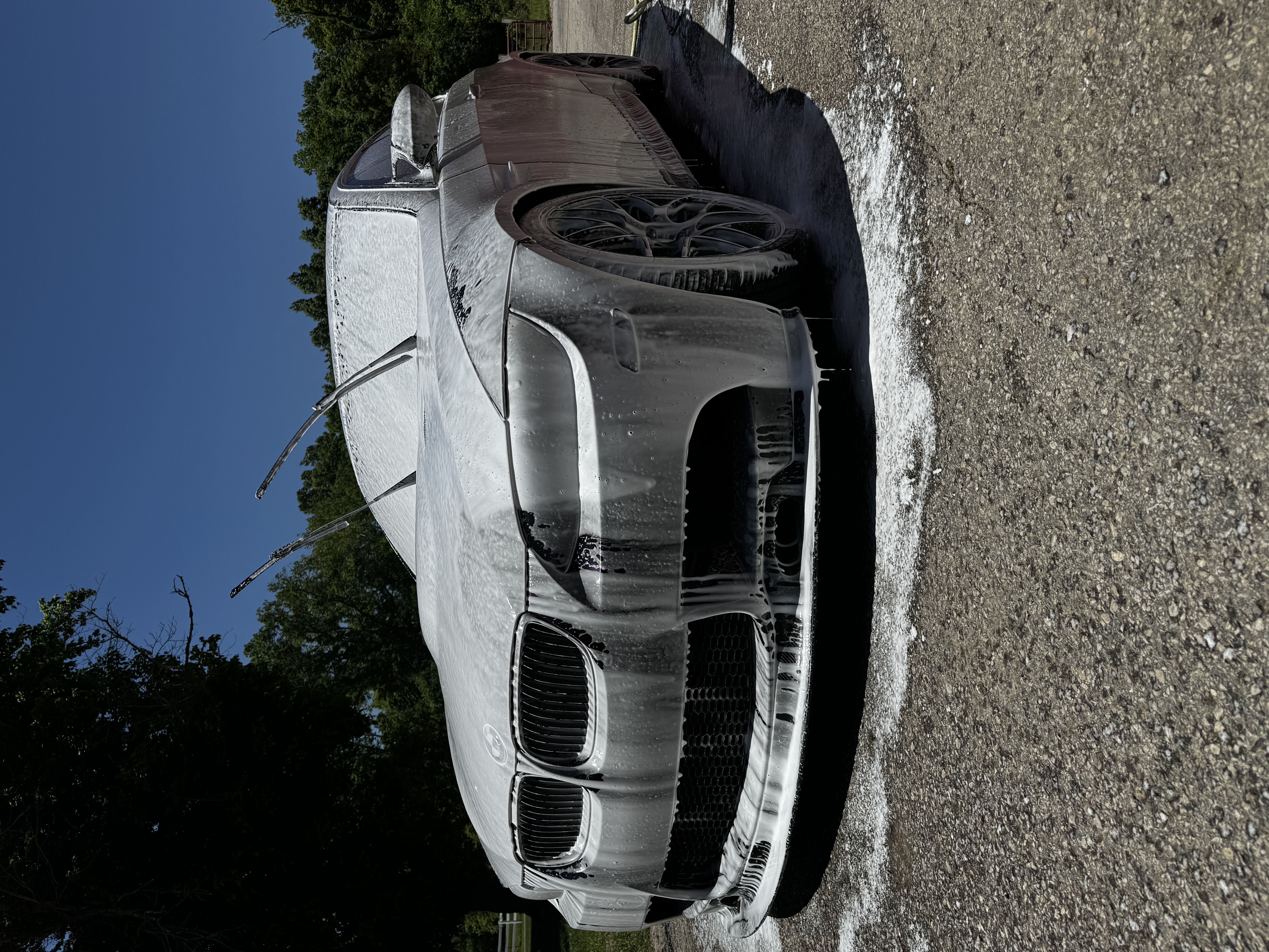 White BMW foam washed