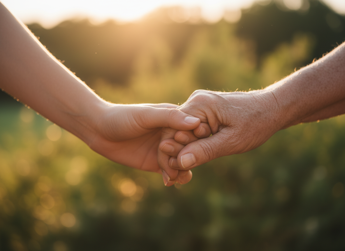 Two hands holding - representing care and connection