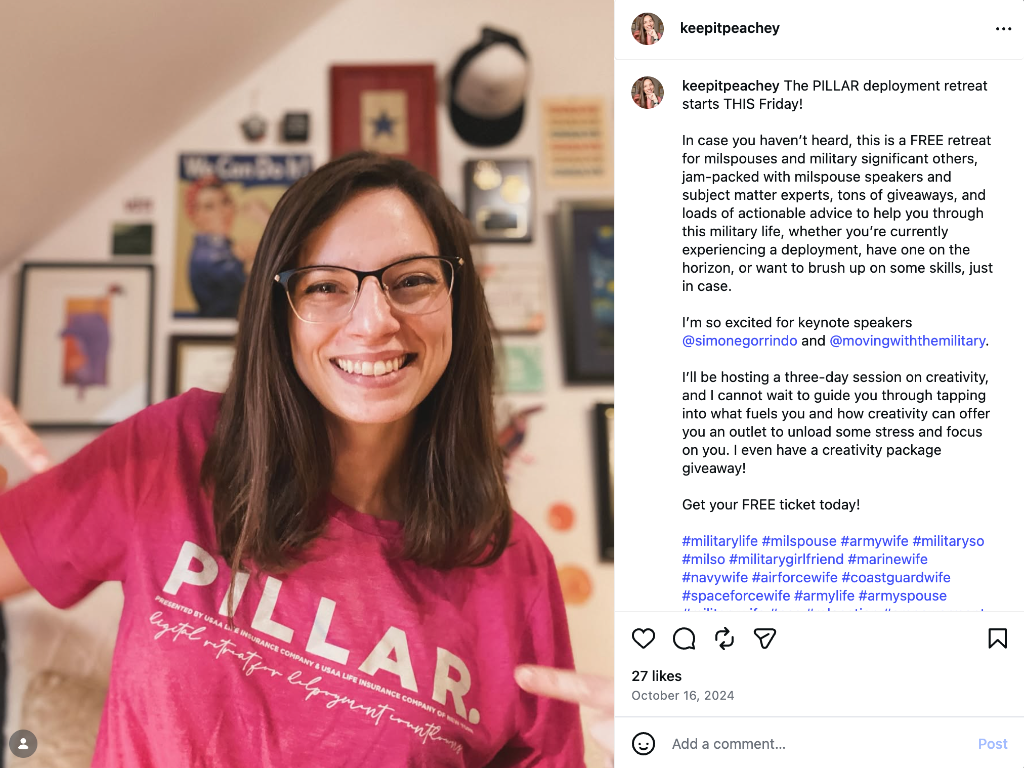 @keepitpeachey promoting PILLAR retreat