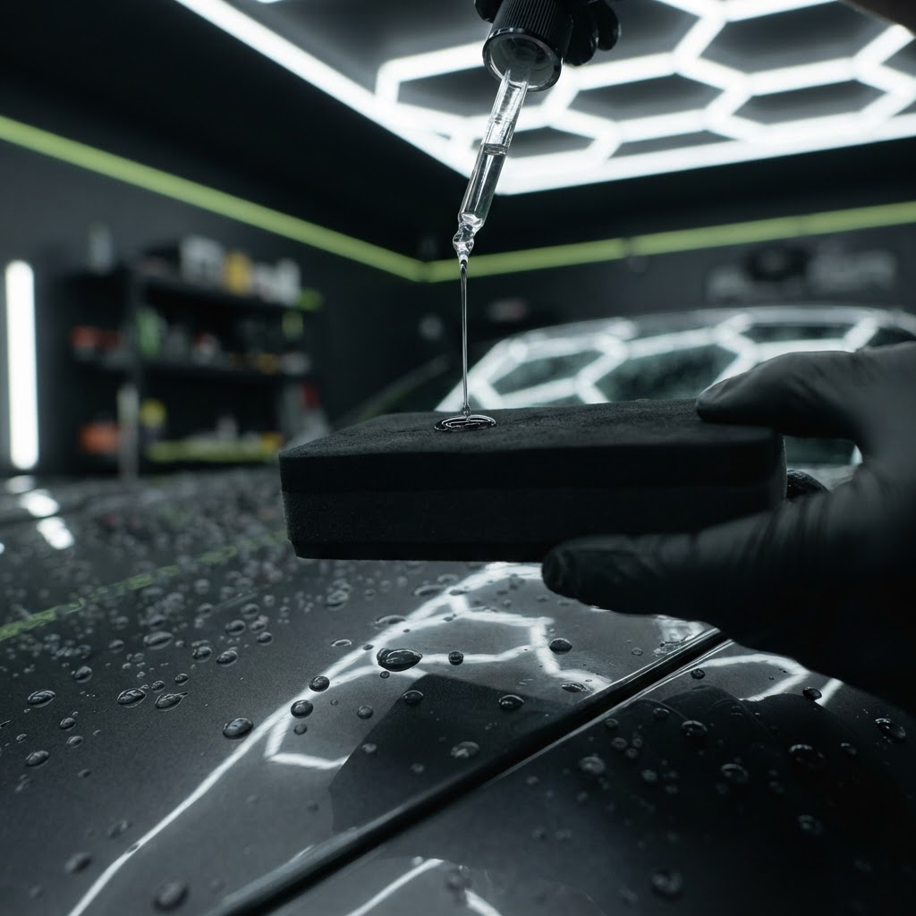 Ceramic coating dripping onto an applicator pad