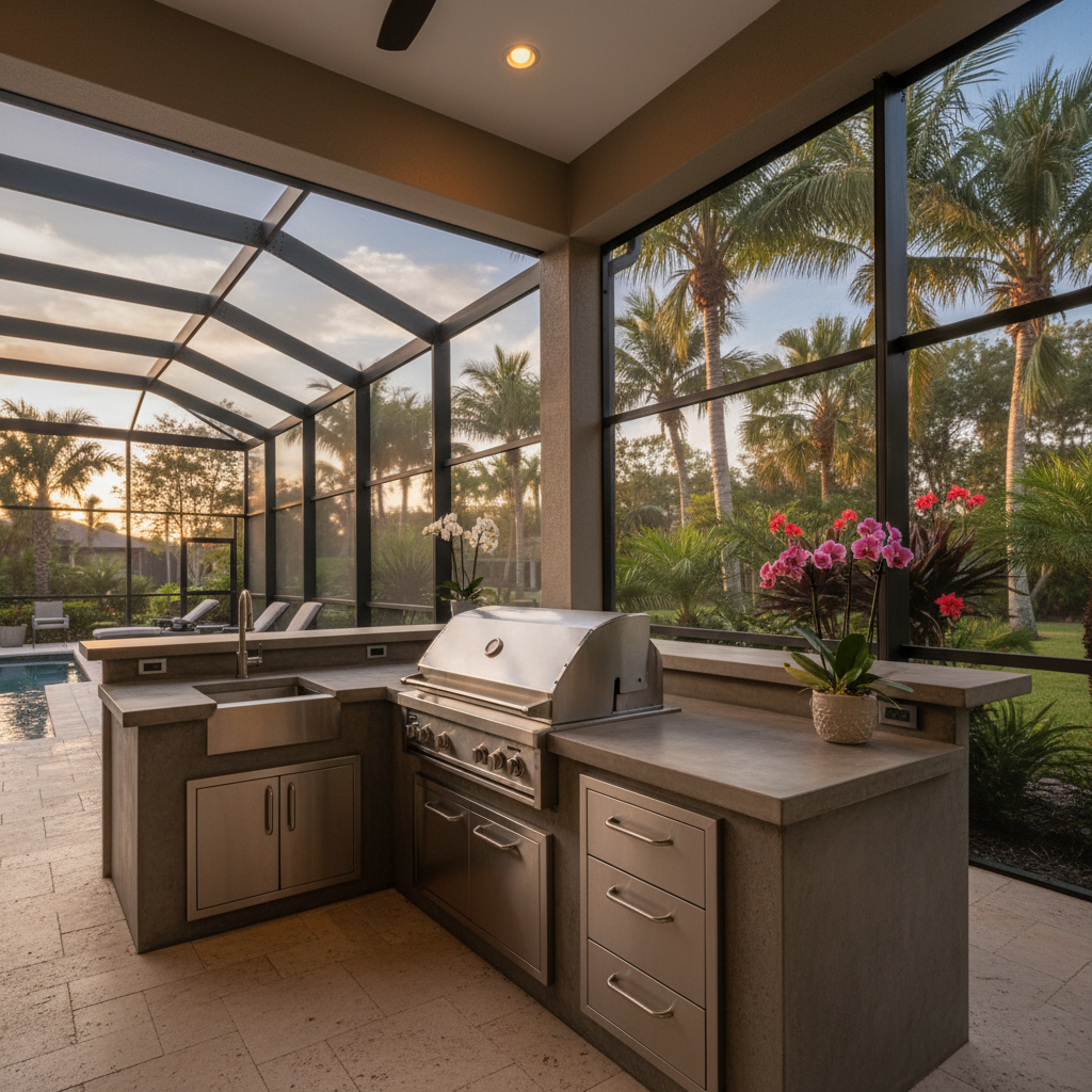 screened outdoor kitchen design Florida South Shore Tampa Bay screen enclosure