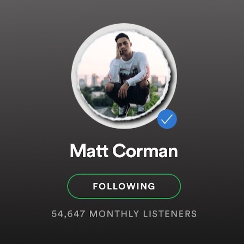 Matt Corman's Spotify profile with 54,647 monthly listeners