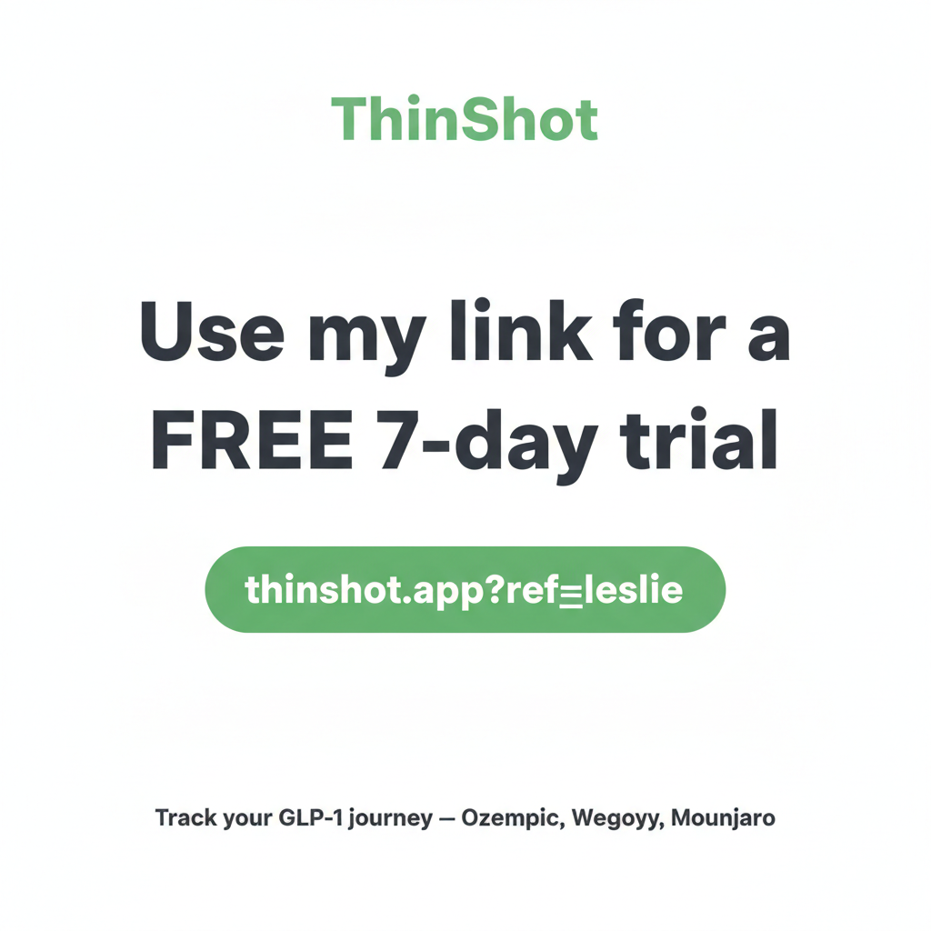 ThinShot ambassador promo graphic — GLP-1 tracker app for women