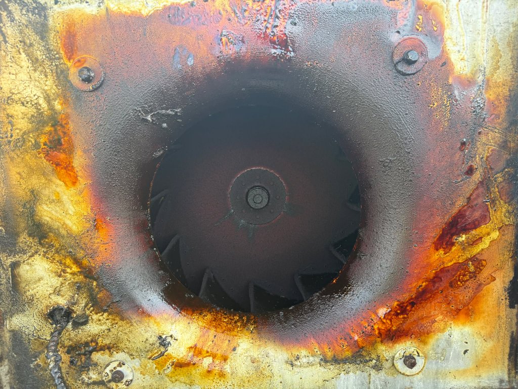 Blower wheel in housing — significant buildup
