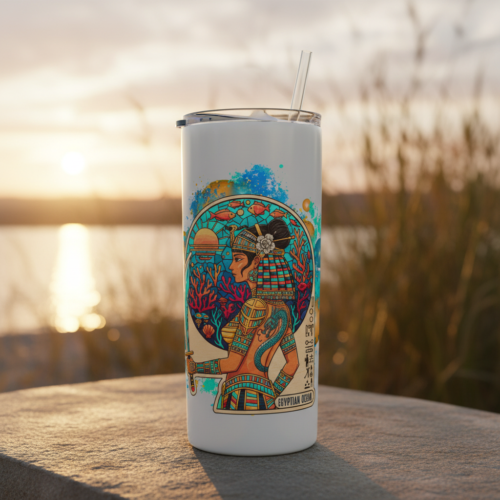 Egyptian Ocean | Stunning 20oz White Tumbler with Straw | Vibrant Design