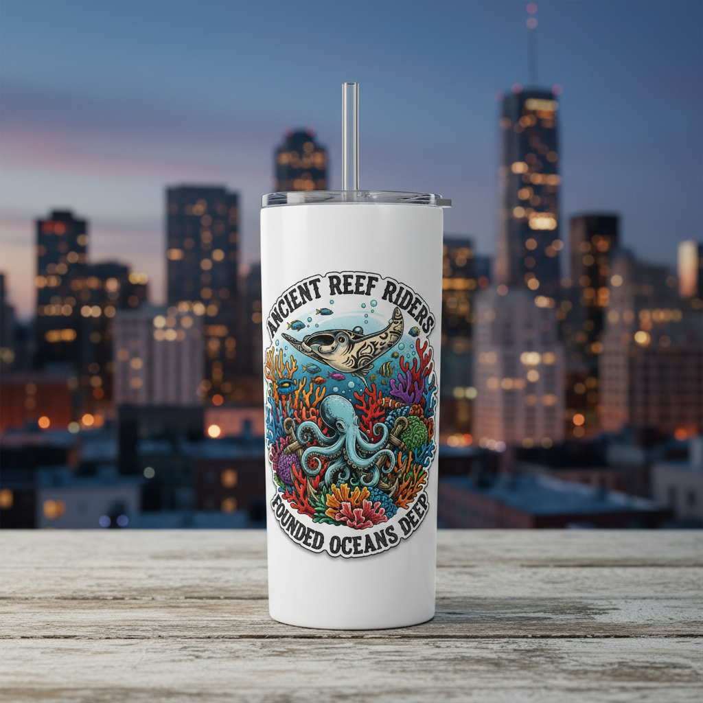 Ancient Reef Riders | Unique 20oz White Tumbler with Straw