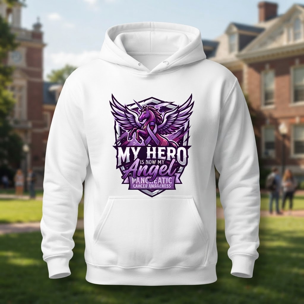 My Hero Is Now My Angel Hoodie | Pancreatic Cancer Awareness Memorial Apparel