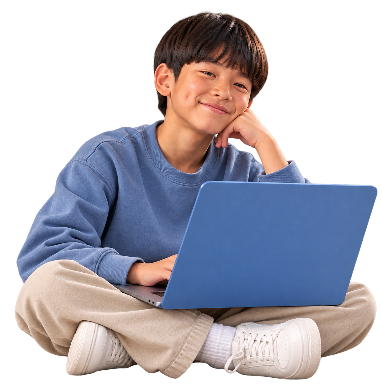 ノートパソコンを使いながらくつろぐ男の子