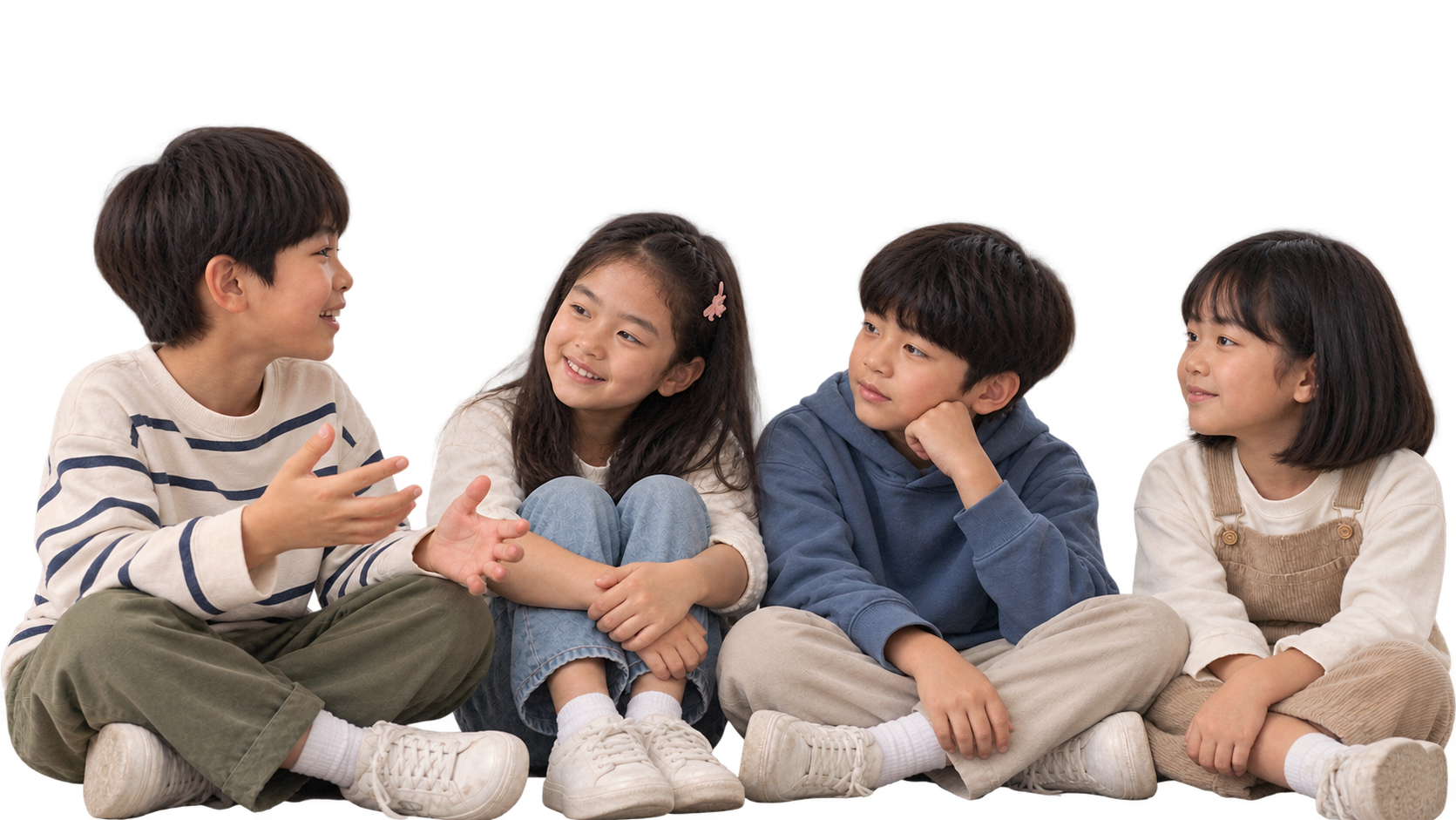 話を聞き合い、会話を楽しむ4人の子どもたち