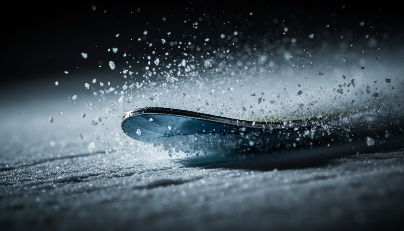 Ski edge engaging with snow