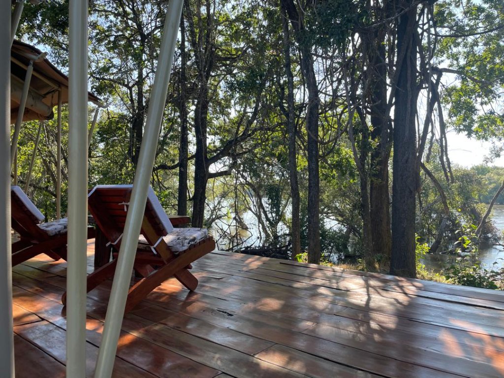Luxury safari tent exterior overlooking the Kafue River