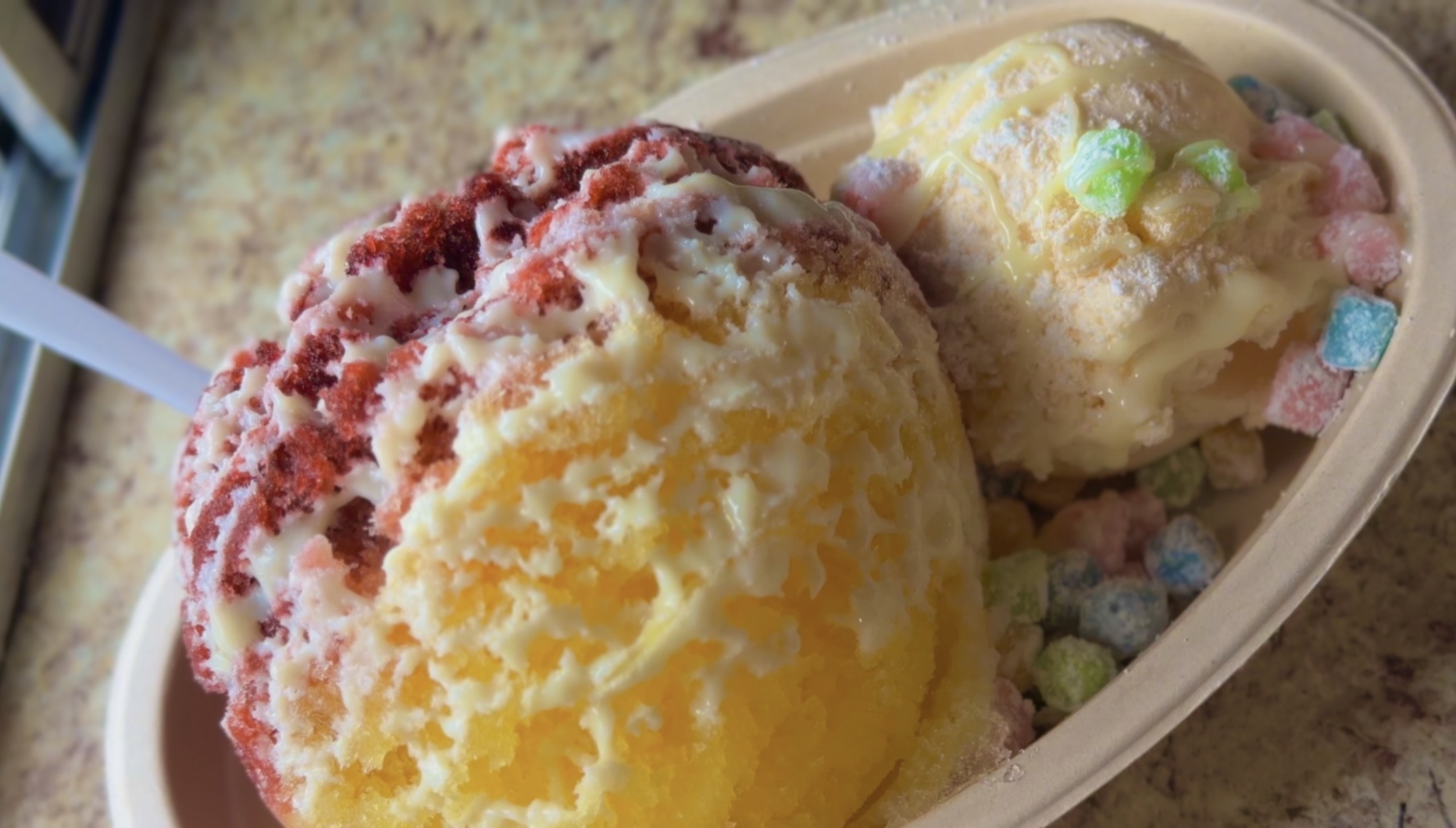 Collection of colorful Hawaiian shave ice flavors