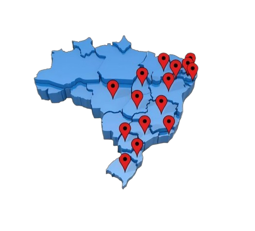 Mapa do Brasil 3D com marcações de atuação AGF Topografia