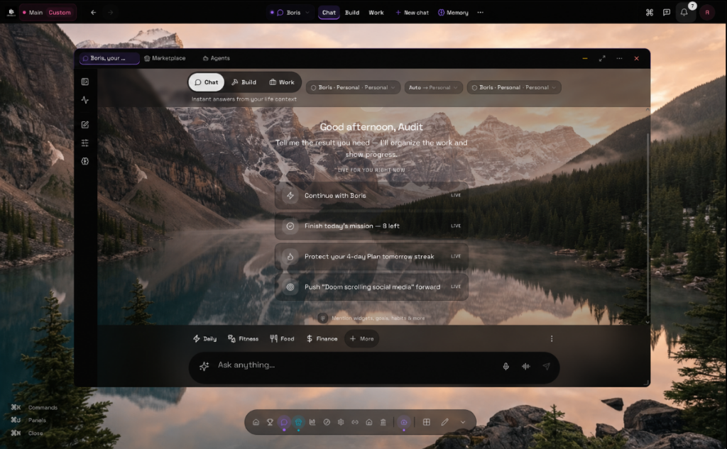 Genesis Workspace on desktop — multi-pane command center