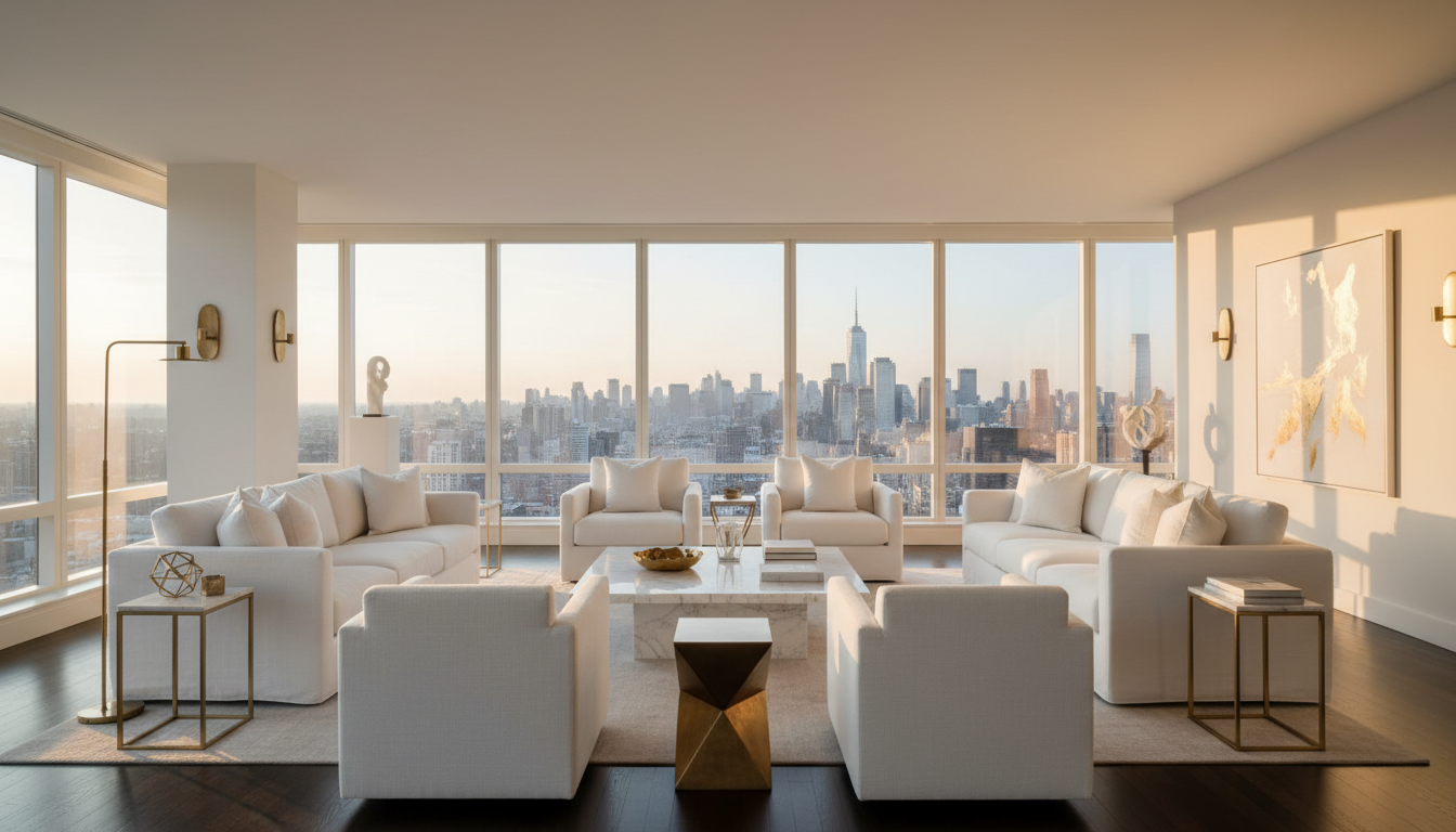 Pristine luxury living room cleaned by Lunexa