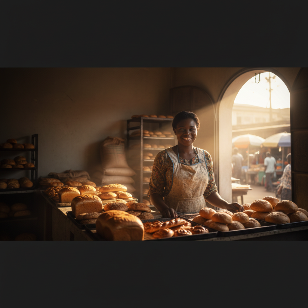 Ghanaian market trader supported by Thrive Microcredit