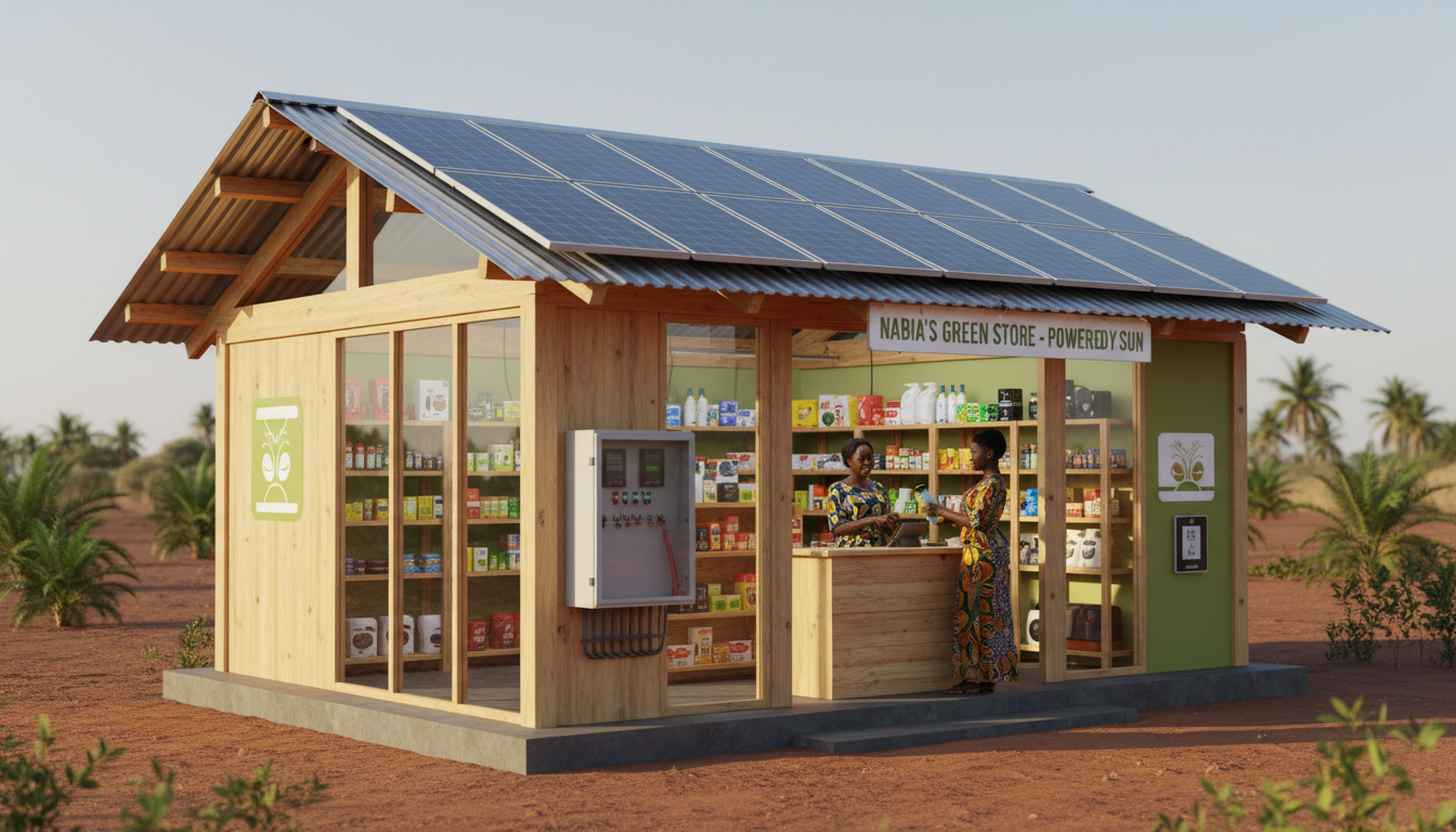 Solar-powered shop in Ghana