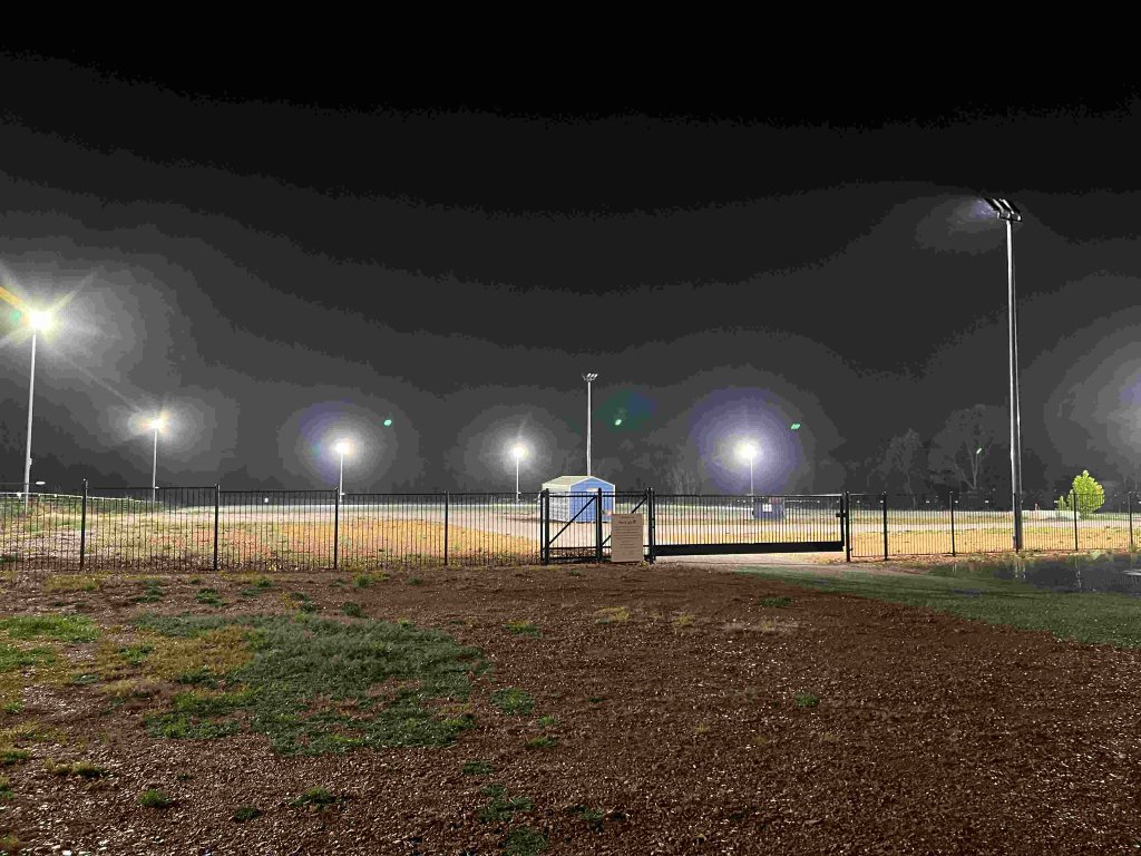 Park on 66 facility at night with bright LED lighting