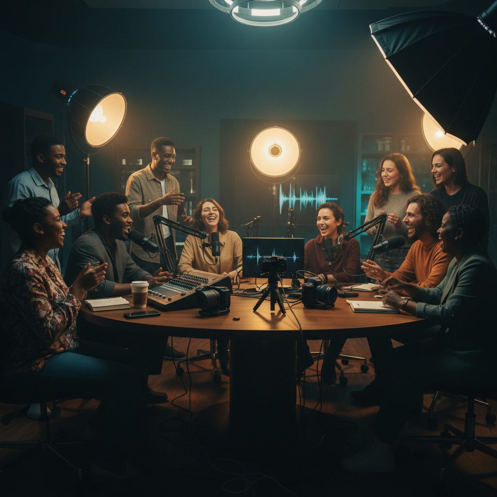 Creative team reviewing project