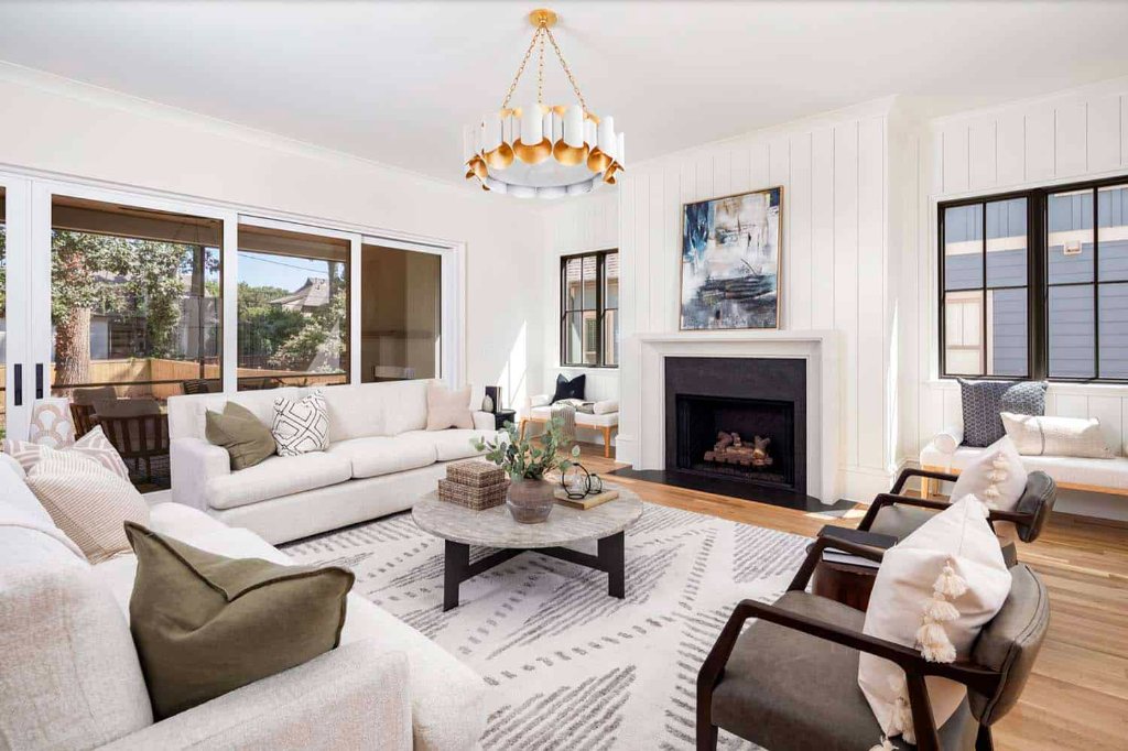 Pristine Westmount mansion grand entrance with polished travertine floors in Montreal