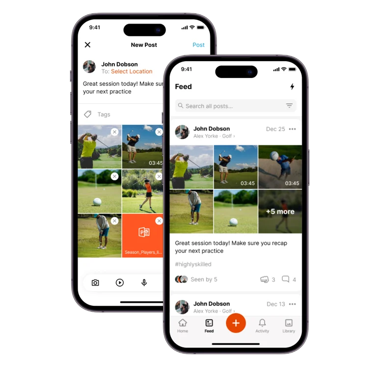 CoachNow gallery and feed posts on mobile