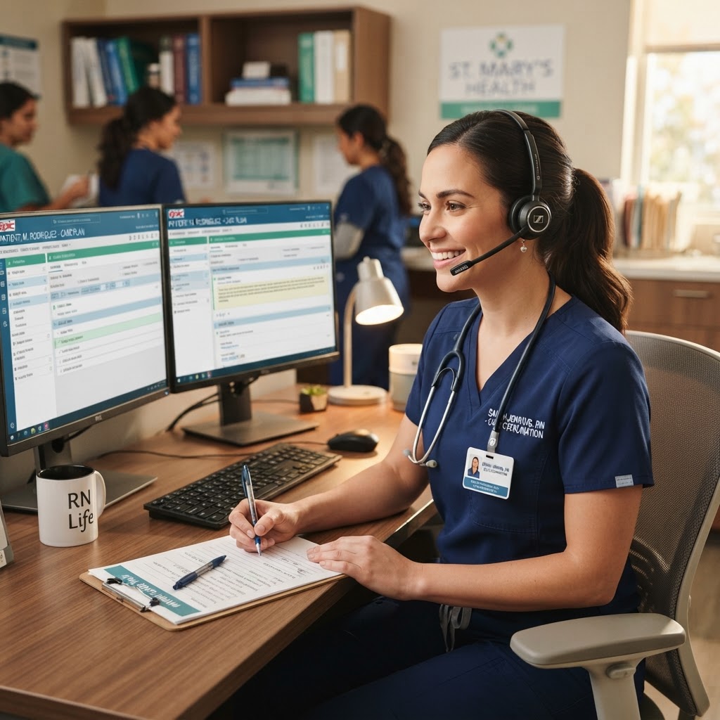 US-registered nurse on a care coordination call for Florida patients on the iScript.care platform