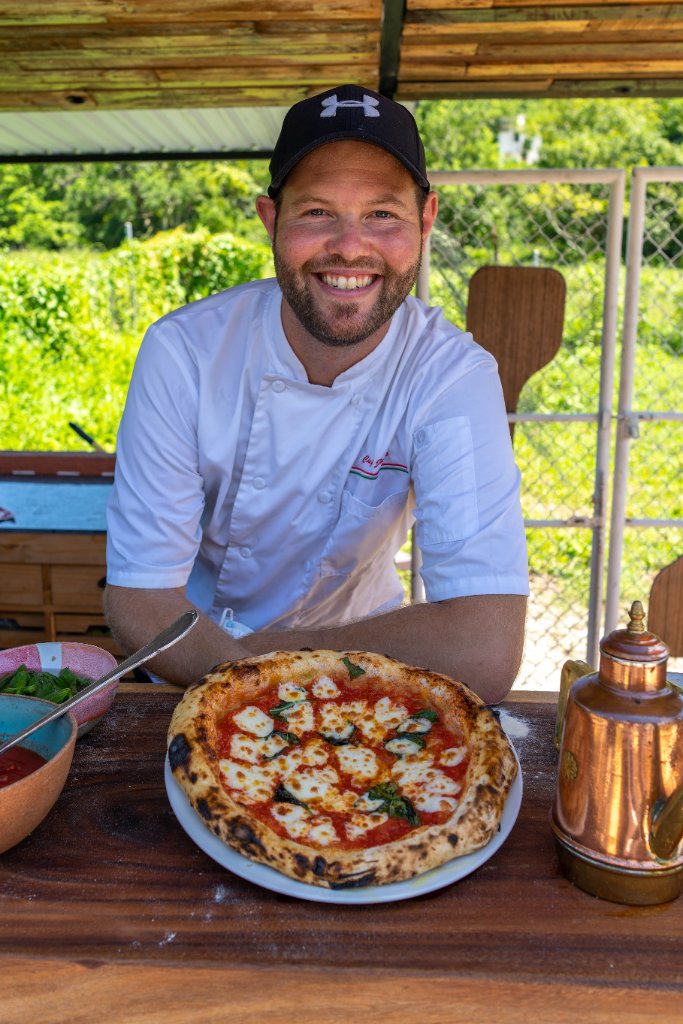 Jamie with pizza
