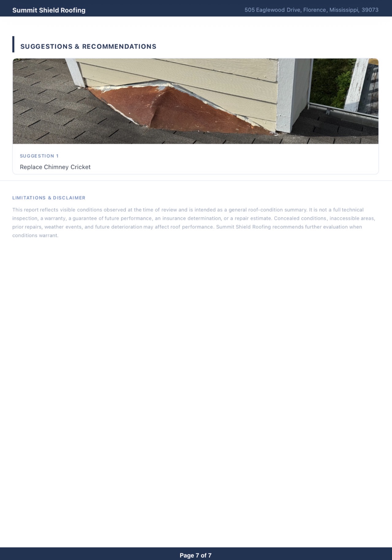 Sample Roof Condition Report — page 7 of 7