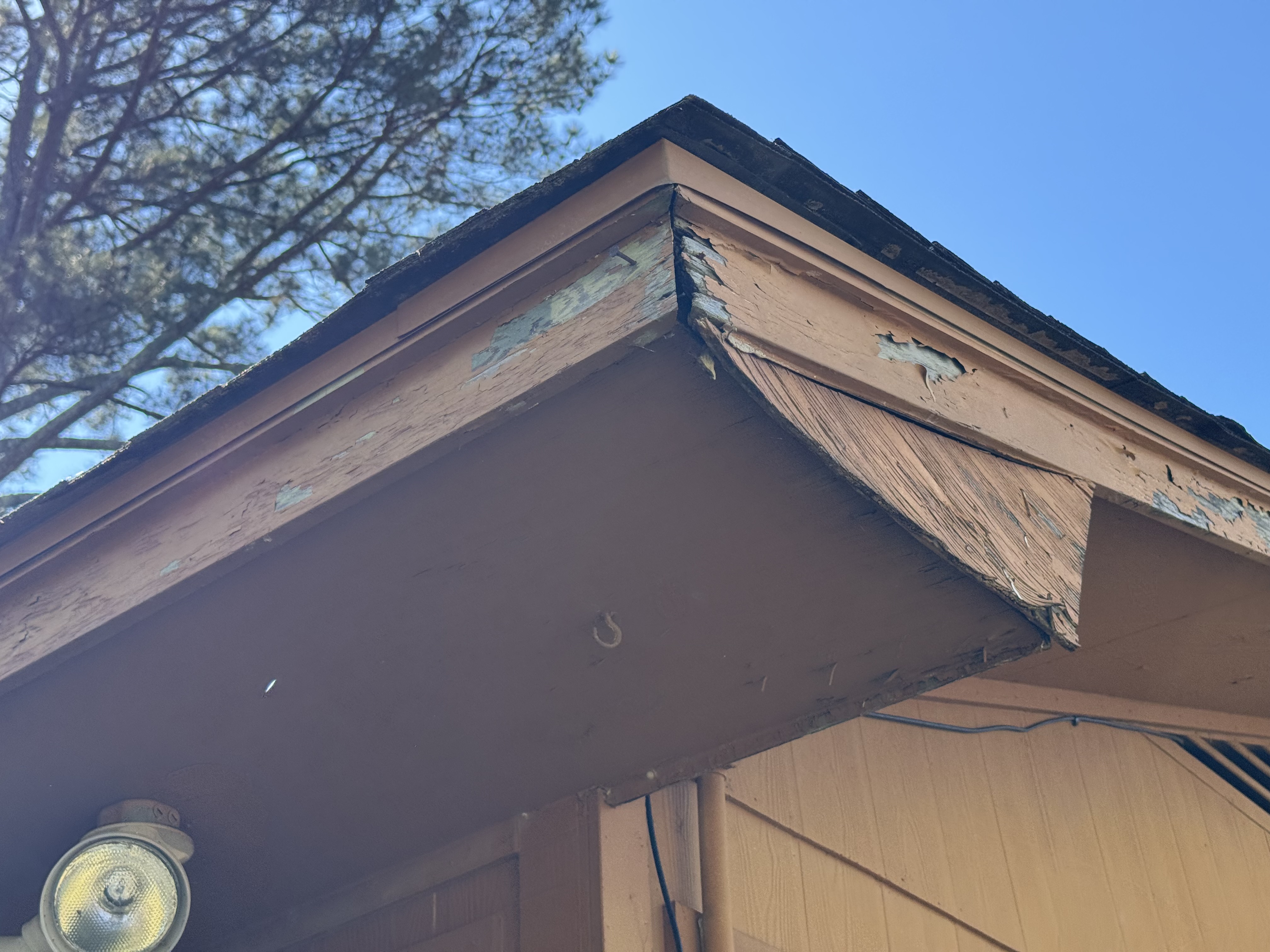 Peeling paint and separation at mitered fascia corner