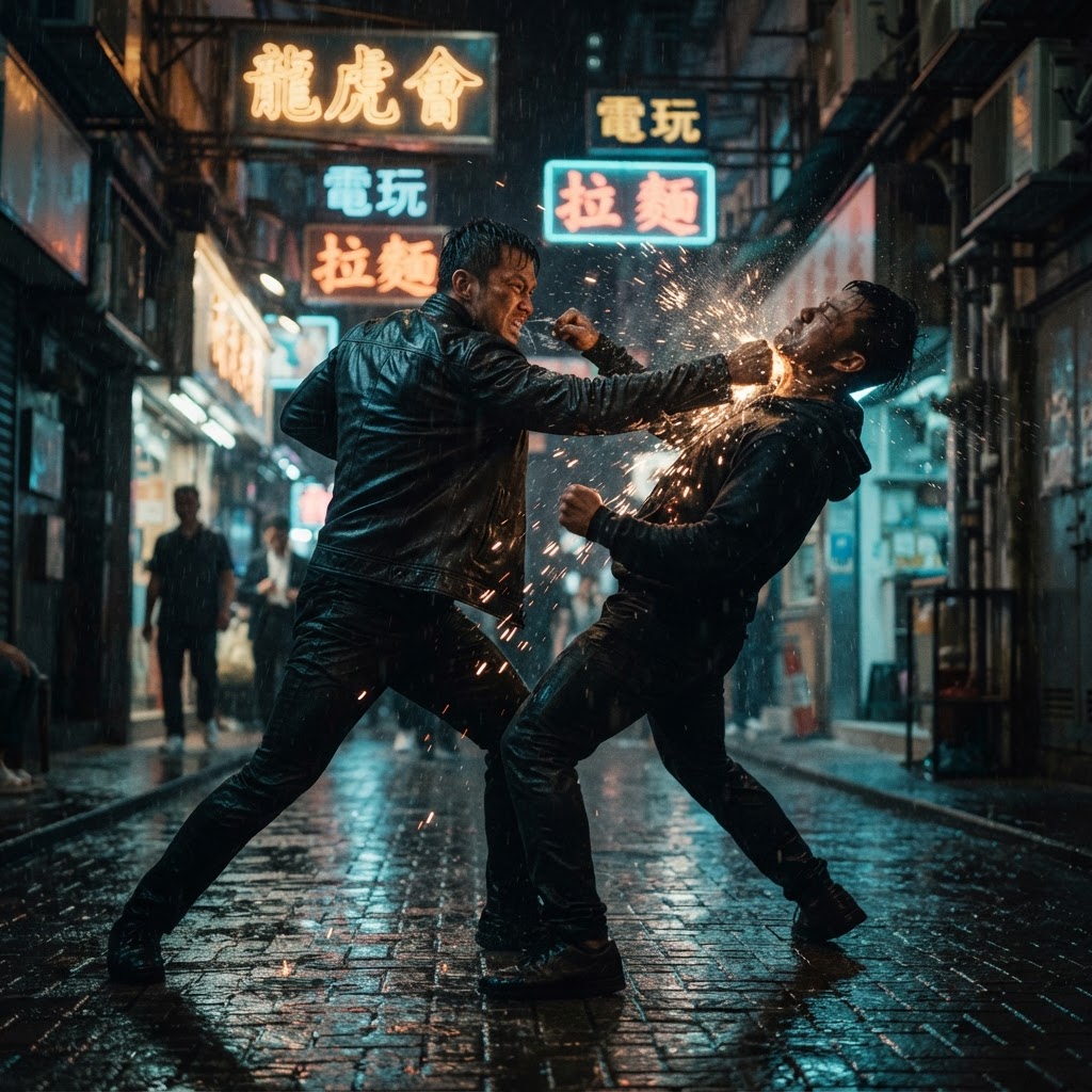 Illustrative urban confrontation reference artwork