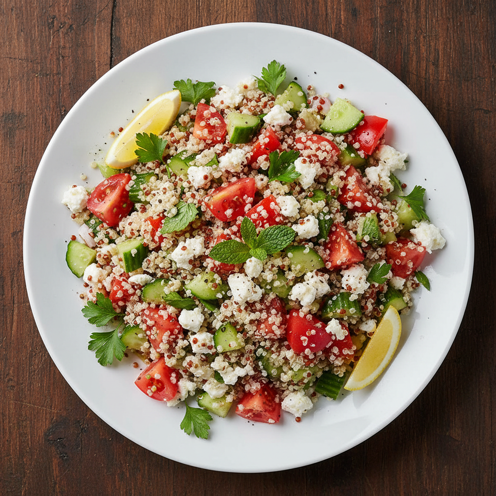 Quinoa-Salat mit Gurke, Tomate und Feta