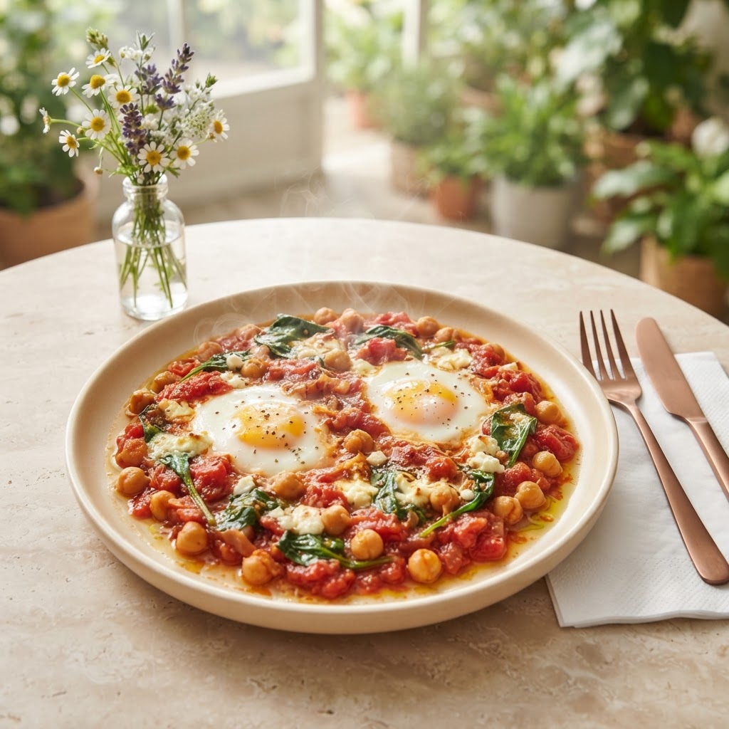 Kichererbsen-Shakshuka mit Spinat & Feta