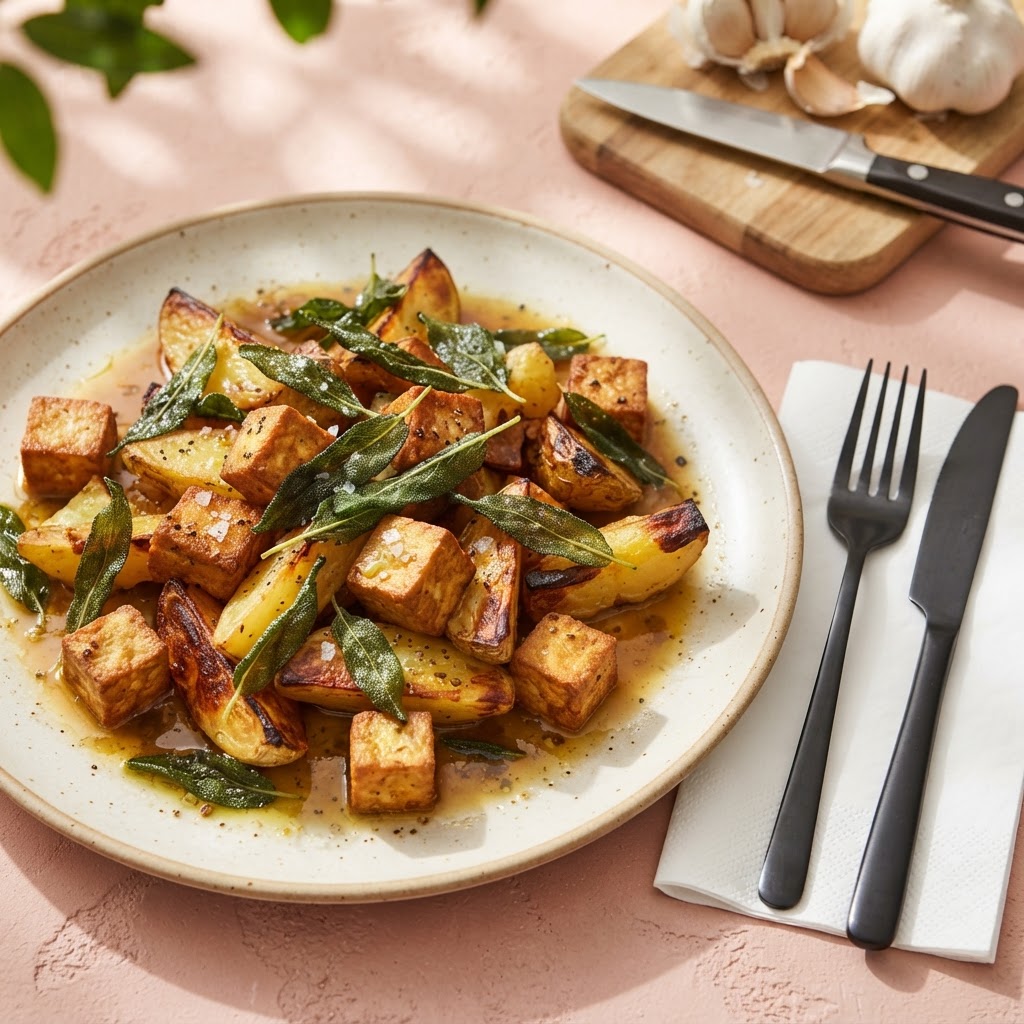 Ofen-Kartoffeln mit knusprigem Tofu und Salbei