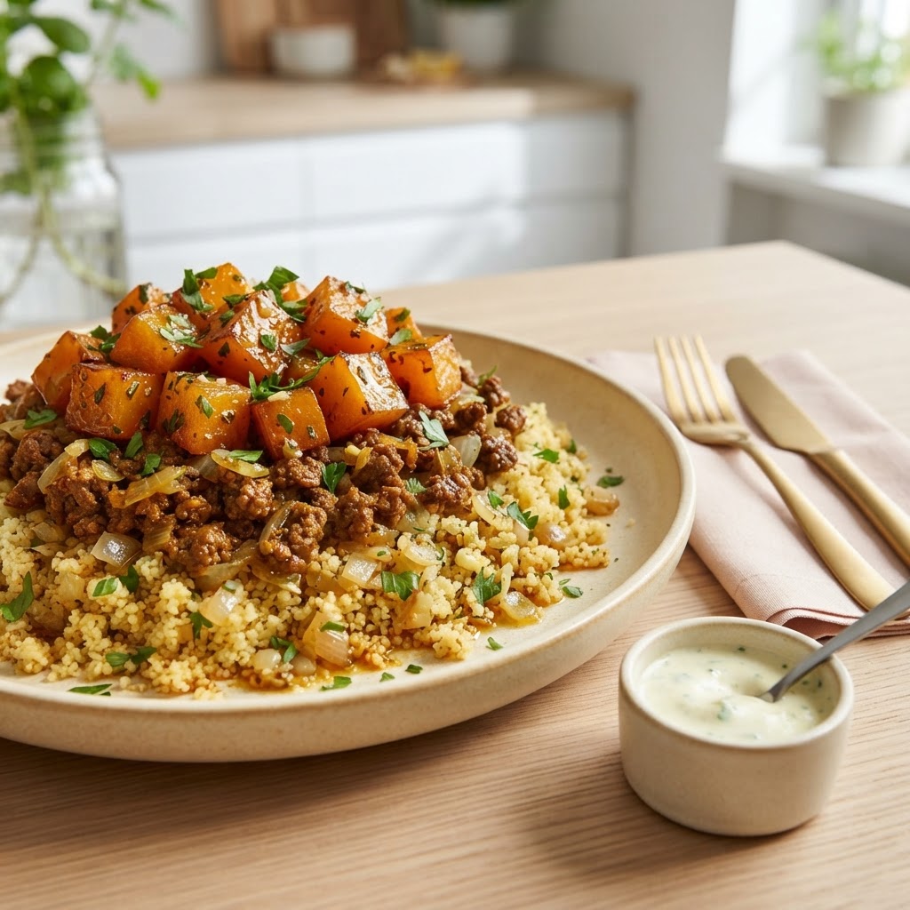 Marokkanische Pfanne mit Kürbis und Rinderhack