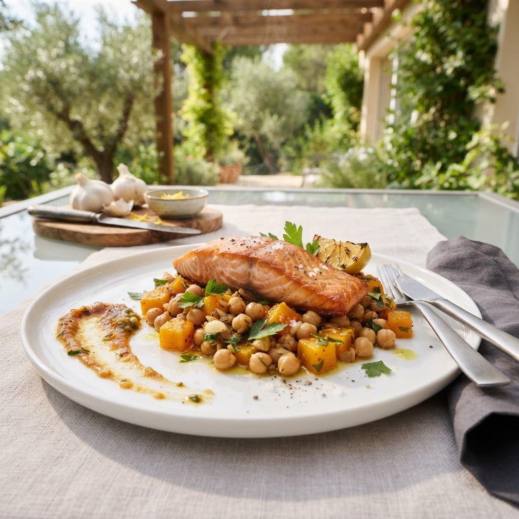 Kichererbsen-Pfanne mit Lachs