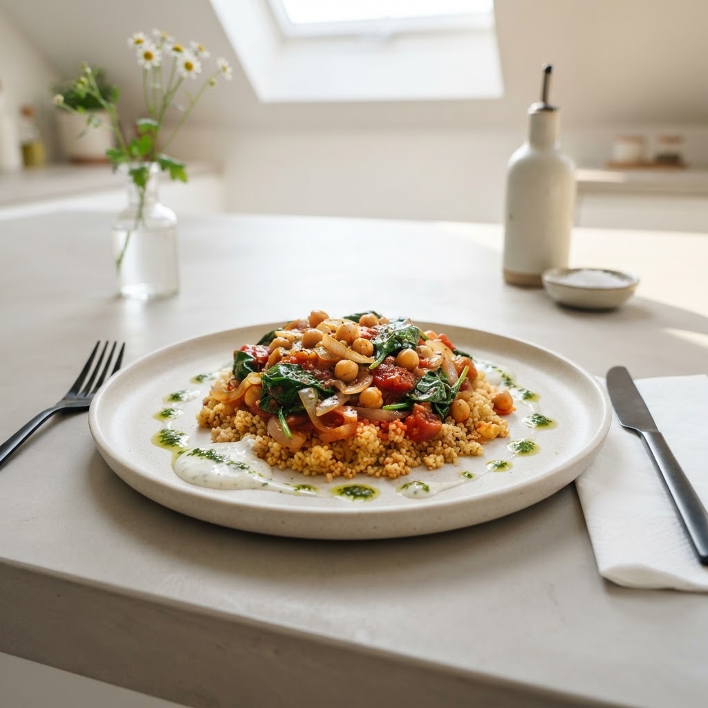Marokkanische Kichererbsen-Pfanne mit Spinat