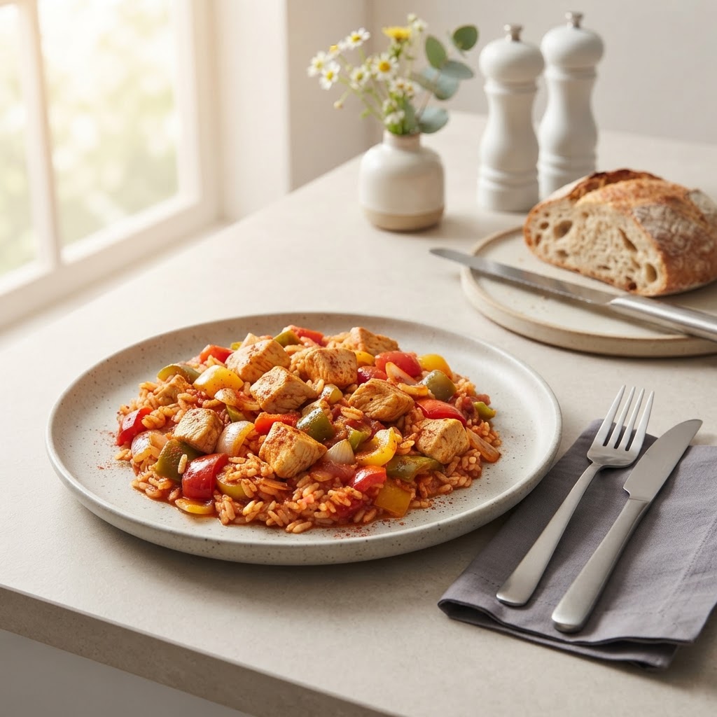 Hähnchen Reis Pfanne mit Paprika