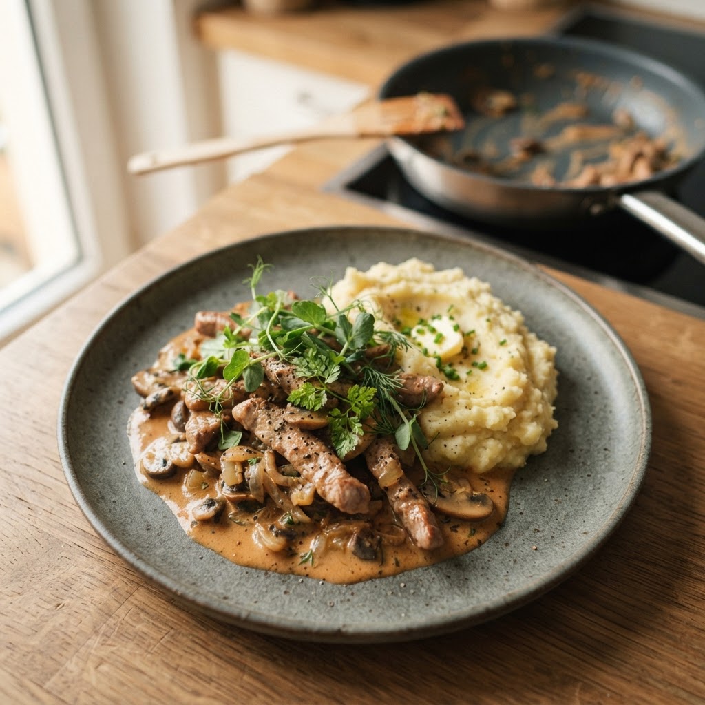 Schweinsgeschnetzeltes Stroganoff-Art