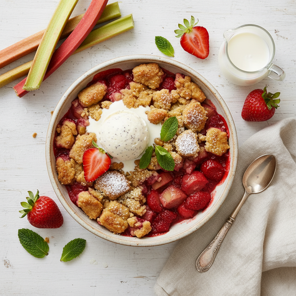 Sommerliche Erdbeer-Rhabarber-Crumble