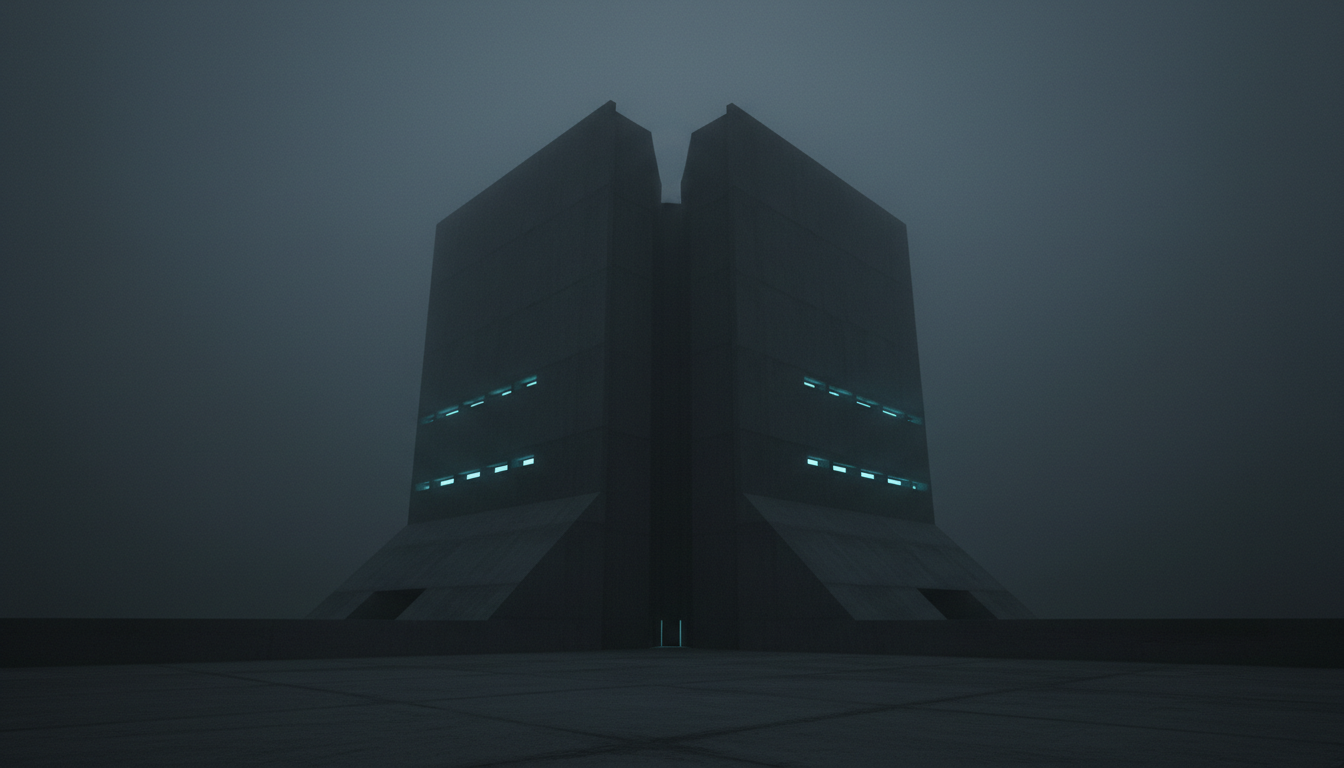 Brutalist concrete structure symbolizing stability and scale