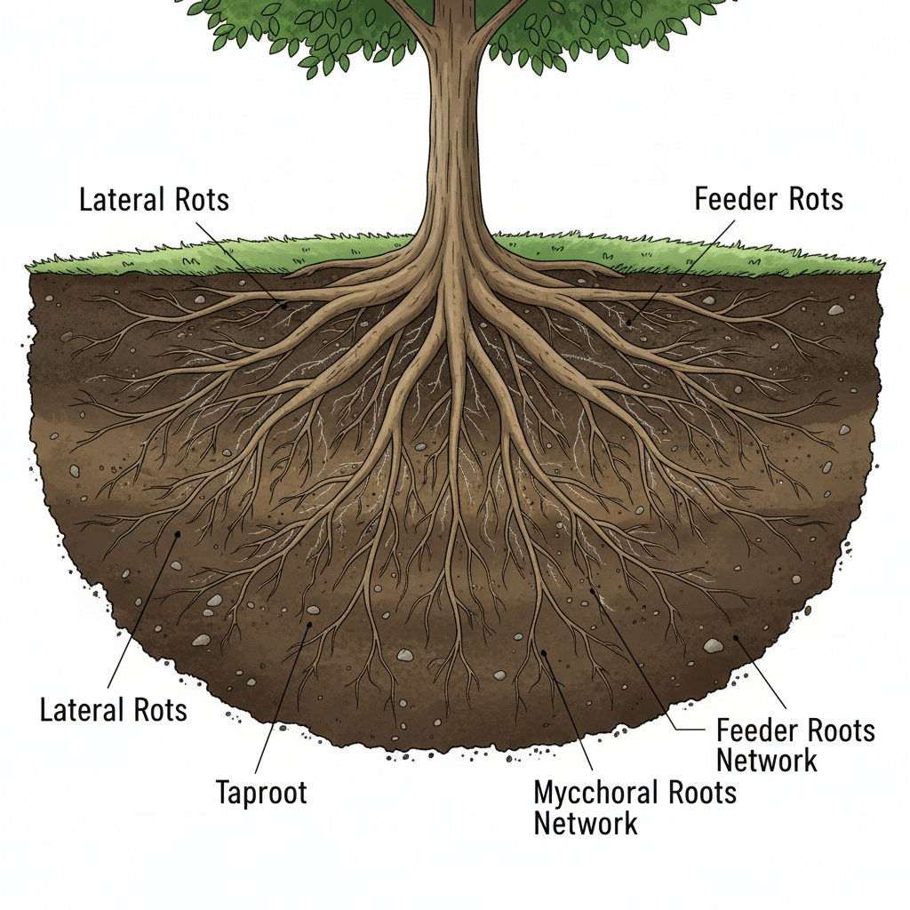 Tree root system in soil