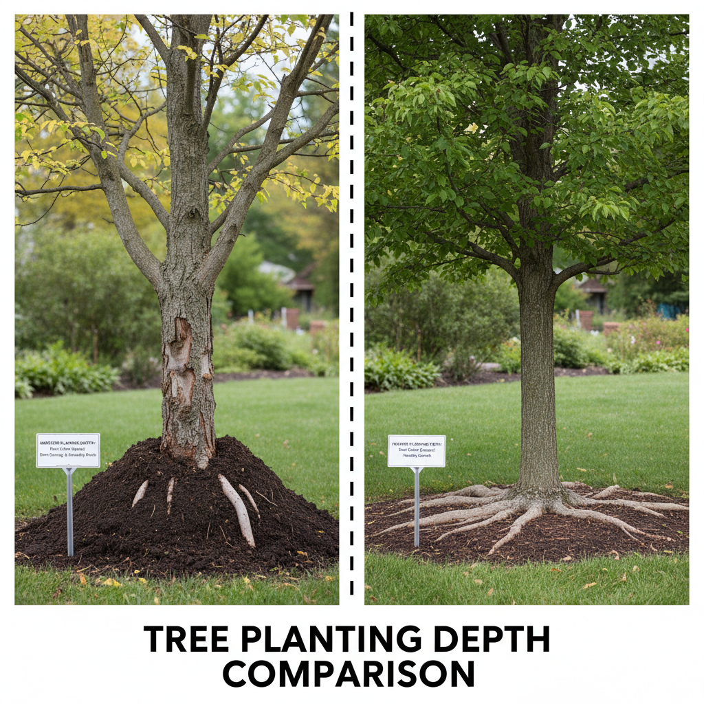 Buried tree root collar damage