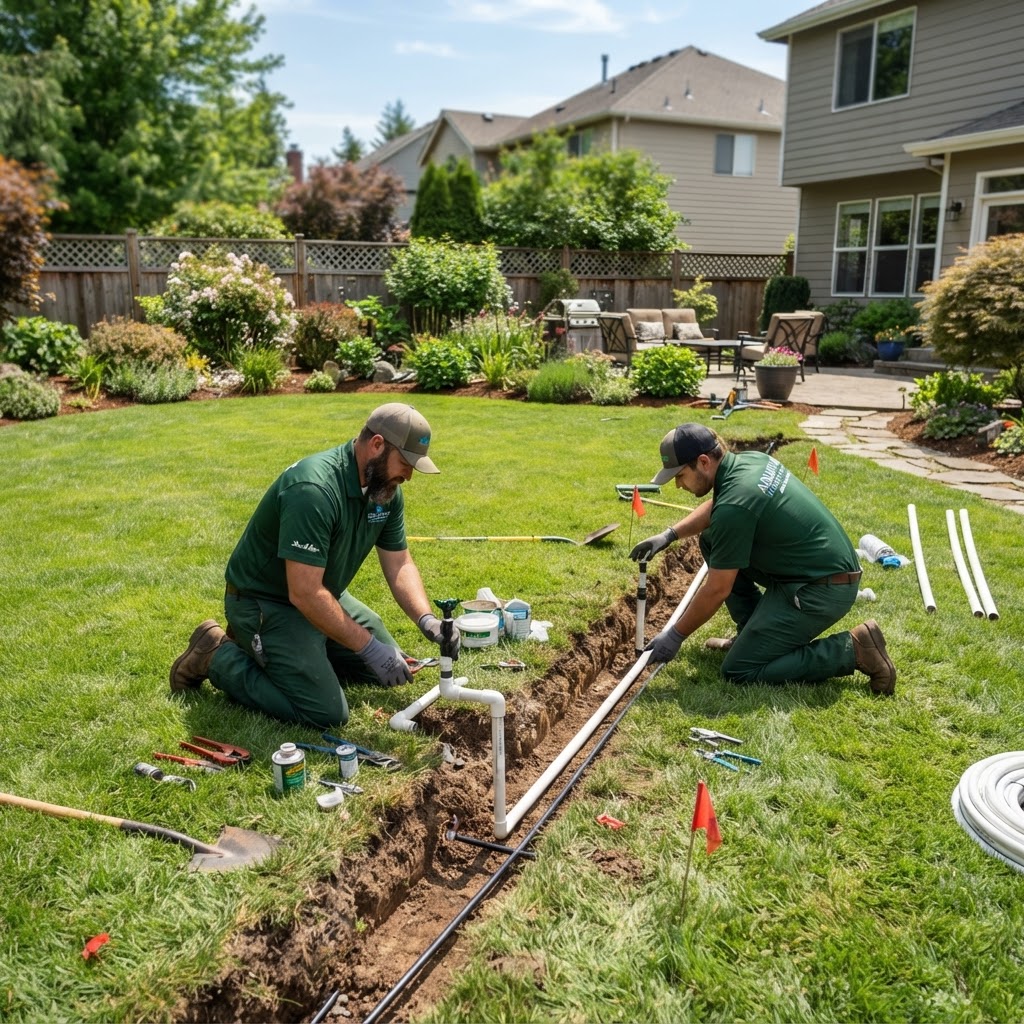 Irrigation system installation in progress