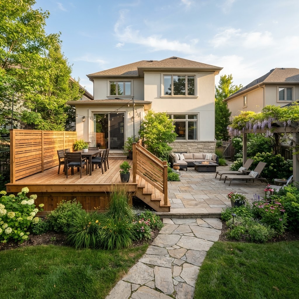 Professional landscaping service and deck and patio comparison guide