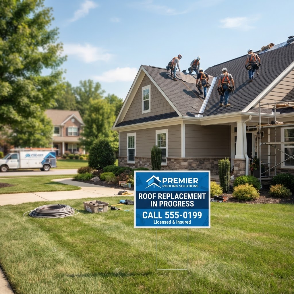 Professional roofing service and roof replacement signs guide
