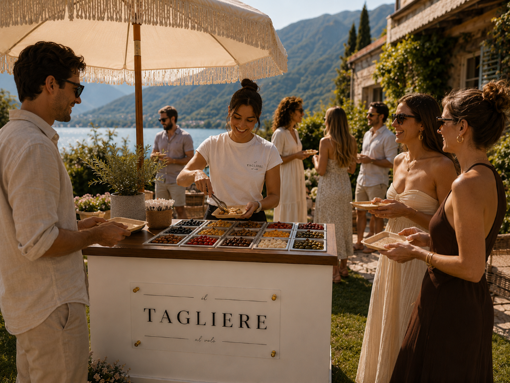 Host serving guests at the cart