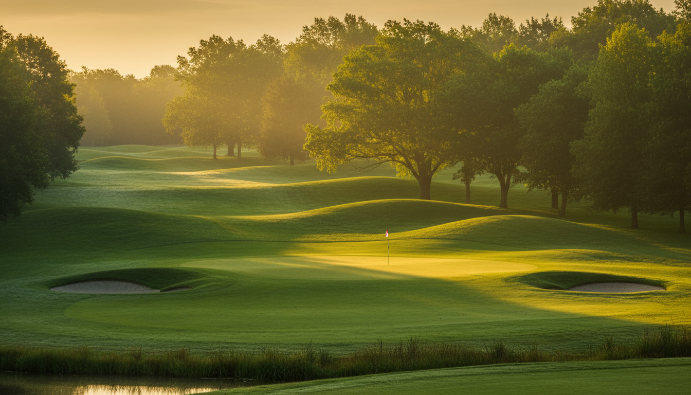 Beautiful golf course at golden hour