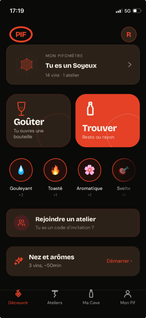 Aperçu de l'application Pif